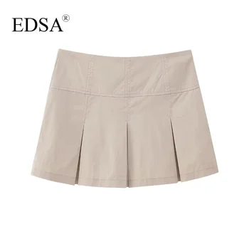 EDSA נשים אלגנטי חריץ תיבת Skort מזדמן הנשי גבוהה המותניים מכנסיים קצרים חצאיות בלתי נראה Zip אופנת רחוב