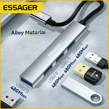 Essager 4 in 1 USB C כבל רכזת USB 2.0 במהירות גבוהה מפצל מסוג C-Hub מתאם למחשב נייד USB רב תכליתיים שושנה