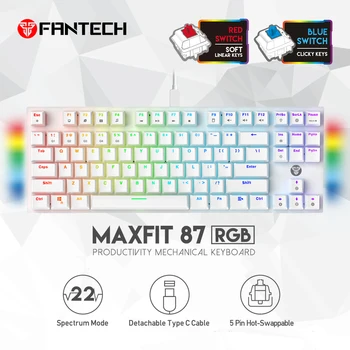 FANTECH MAXFIT87 RGB מכני מקלדת חם להחליף 87 מפתחות המשחקים Keyboaerd Type-c קווי כבלים להסרה עבור מחשב PC נייד
