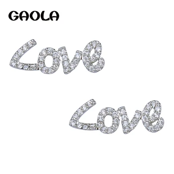 GAOLA החדשים תכשיטי אופנה האלפבית 'אהבה' צורה זהב לבן צבע עגילים זרקונים מכתב עגיל GLE4561Y