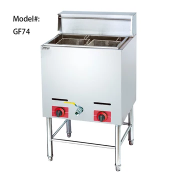 GF74 נירוסטה גז 1-מיכל לטיגון עמוק עם 2 סל עבור ציוד מטבח