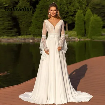 Gabriellar בוהו שיפון שמלת החתונה 2023 V-צוואר אפליקציות ללא משענת הזיקוק השרוול קו A-Vestidos דה נוביה Brautmode מותאם אישית