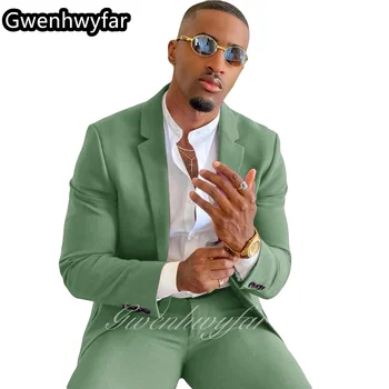 Gwenhwyar 2022 האחרון מעיל מכנסיים עיצובים תה ירוק חליפות גברים להתאים את 2 חתיכות טוקסידו חתן בסגנון חליפות בהתאמה אישית לנשף מסיבת חליפות