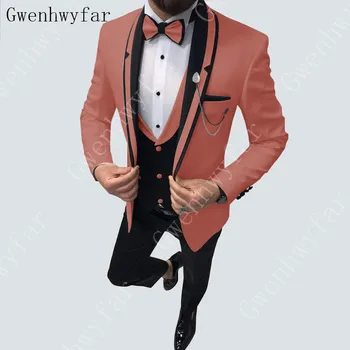 Gwenhwyfar אלמוגים הבמה בגדים לגברים חליפה להגדיר Mens חליפות חתונה תלבושות חתן טוקסידו רשמית חליפות עסקים ' קט+מכנסיים+אפוד