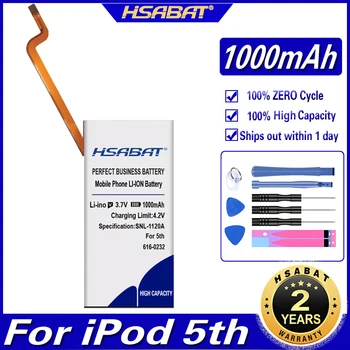 HSABAT 1000mAh 616-0232 סוללה עבור iPod 5 7 וידאו 60GB 80GB 6th gen קלאסי עבה 160GB