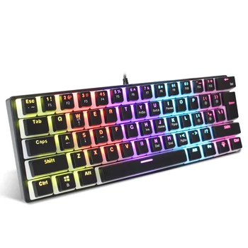 HXSJ Wired Gaming Keyboard 61 המפתחות 12 צבעוני מעורב עם תאורה אחורית מכני מקלדת עם מכני ירוק מתג פודינג keyCap