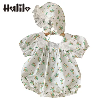 Halilo ילדה בגדי כותנה פרחוניים בקיץ נסיכה 1 יום הולדת התינוק הוללות עם הכובע