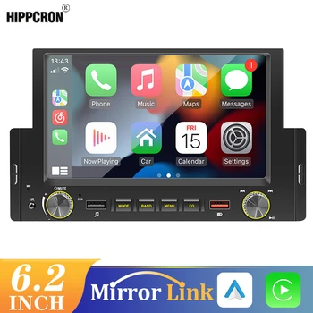 Hippcron CarPlay אנדרואיד אוטומטי רדיו במכונית 1din Bluetooth מולטימדיה וידאו MP5 Player 6.2 אינץ מסך מגע עם שליטה מרחוק