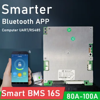 JBD חכם BMS 16 100A 48V 60V ליתיום LifePo4 סוללת ליתיום 18650 הגנה. הלוח כולל איזון Bluetooth תצוגת האפליקציה שליטה