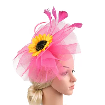 JIAHANG גדול חמניות Fascinator כובע עם רשת נוצות, פרחים דרבי הכובעים צילומים עם סרט קליפ עבור נשים בנות