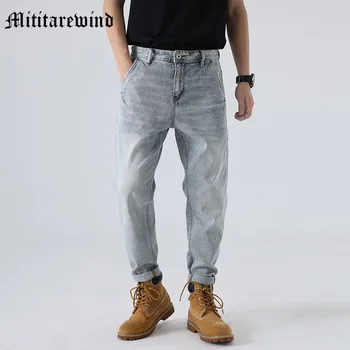 Japanes בסגנון וינטאג 'של הגברים מכנסי ג' ינס קיץ תכליתי מתיחה באורך קרסול ג ' ינס גבוה, רחוב Y2k היפ הופ פשוט מכנסיים