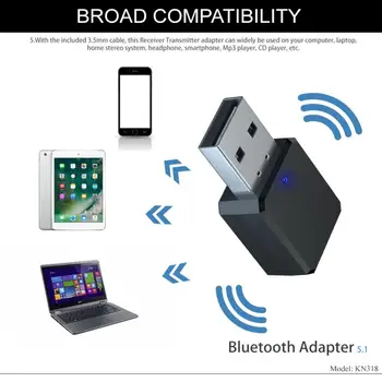 KN318 BluetoothII תואם-5.1 Audio מקלט Dual Output AUX USB סטריאו לרכב ללא ידיים קוראים מקלט אודיו מתאם