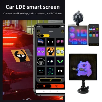 LED אחורית רכב חלון תצוגה-64x64 HD פיקסלים עם Bluetooth בקרת יישום. התאמה אישית של טקסט, תמונות, אנימציות & פונקצית שעון