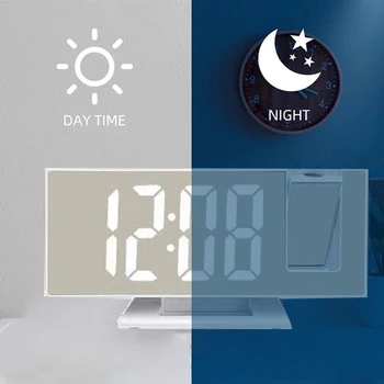 LED שעון מעורר, שולחן אלקטרוני שעון מעורר עם הקרנה רדיו FM זמן מקרן שעון שליד המיטה בחדר השינה