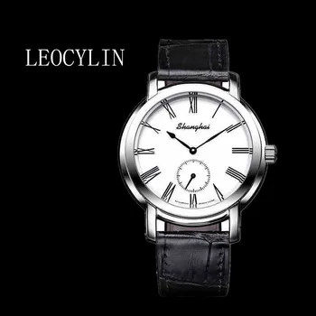 LEOCYLIN שנחאי המקורי מכאני שעון וינטג ' פשטות עמיד למים עבור גברים שעוני יד העסק פלדה Relogio Masculino