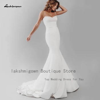 Lakshmigown פשוט בתולת ים סאטן שמלת כלה רצועות ספגטי 2022 חדש, Mariage כלה שמלת החתונה קבלה ערב שמלות