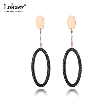 Lokaer תכשיטי אופנה רוז זהב צבע נירוסטה עגילים לתלות חימר לבן / שחור גבישים עגיל לנשים E18458
