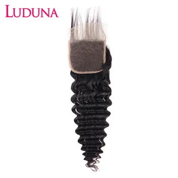 Luduna עמוק גל שיער אדם תחרת סגר ברזילאי רמי שיער 4*4. סגירת מעגל עם שיער תינוק מראש קטף תחרה קדמית סגירת מעגל.