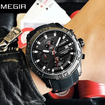 MEGIR ספורט הכרונוגרף שעון גברים Relogio Masculino העליון מותג אופנה סיליקון קוורץ כוחות צבאיים שעוני יד שעון זכר 2055