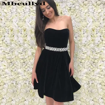 Mbcullyd קטיפה שחורה שמלות לנשף 2023 עם גביש מדהים קצר מסיבת קוקטייל שמלות התאמה אישית vestidos דה פיאסטה דה נוצ ' ה.