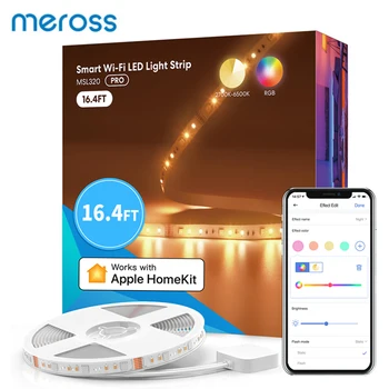 Meross חכם Pro רצועת LED אורות, 16.4 רגל RGBWW WiFi LED הרצועה לעבוד עם HomeKit, Alexa, Google הביתה SmartThings