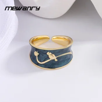 Mewanry צבע כסף זרוק זיגוג הטבעת לנשים אופנה חדשה יצירתי חמוד ענף דגם ציפור יום ההולדת תכשיטים סיטונאי מתנה