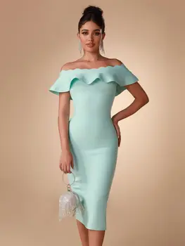 Midi תחבושת שמלה נשים מחוץ לכתף המפלגה שמלת Bodycon אלגנטי, סקסי לפרוע ערב יום הולדת במועדון תלבושות 2023 קיץ חדש