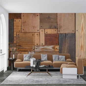 Milofi taille de la maison entière personnalisé סגנון européen בציר planche en bois עיצוב dessin papier peint mur de אוהב