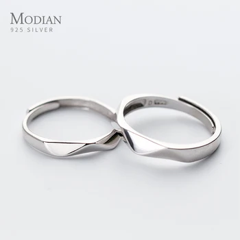 Modian זוגות רומנטיים יחיד טבעת אופנה קסם 925 כסף סטרלינג מתכוונן האצבע טבעות לנשים חתונה תכשיטים יפים