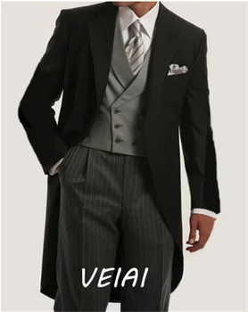 Newset השושבינים מעייל פראק שחור בסגנון חליפות חתן שיא סאטן דש חליפות גברים החתונה האיש הטוב ביותר ( ז ' קט+מכנסיים+אפוד+עניבה )