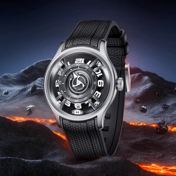 OBLVLO שחור עקמומיות מנוע כוכב הרוטור מכאני שעון גברים סופר זוהר אוטומטית שעונים ספיר זכוכית השעון עמיד למים
