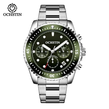 OCHSTIN יצירתי ירוק חיוג תכליתי לוח קוורץ גברים של שעון עמיד למים נירוסטה רצועה אופנה זכר שעוני יד