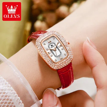 OLEVS 9940 PU רצועת אופנה נשים שעוני יד, יהלומים עמיד למים קוורץ שעונים לנשים