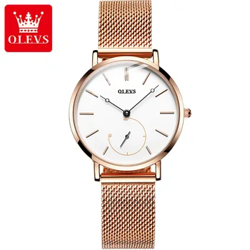 OLEVS פשוט יוקרה אופנה שעון לנשים רוז זהב רשת החגורה עמיד למים קוורץ שעוני נשים המתנה רלו Mujer
