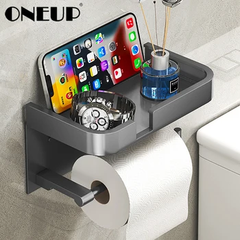 ONEUP קיר רכוב גליל נייר מגבת מחזיק נייר טואלט תיבת מחזיק טלפון אלומיניום WC אחסון ארגונית אביזרי אמבטיה
