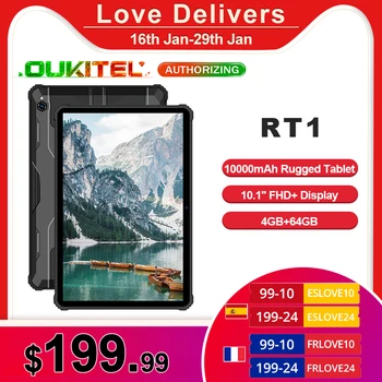 OUKITEL RT1 10000mAh סוללה גדולה 10.1 אינץ ' FHD+ תצוגה IP68 & IP69K מחוספס לוח 4GB+64GB Octa הליבה אנדרואיד 4G טלפון Tablet PC