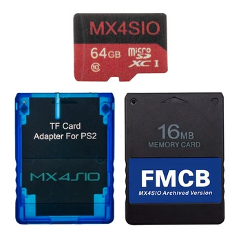 PS2 MX4SIO TF כרטיס מתאם עם 64G כרטיס TF ו-PS2 FMCB MX4SIO בארכיון כרטיס עבור סוני פלייסטיישן 2 כל גרסה כרטיס זיכרון
