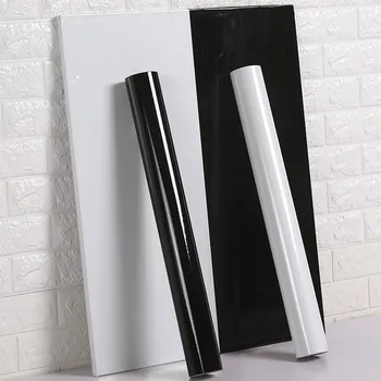 PVC צבע טהור עמיד למים השיש טפט לחדר השינה דביק שחור לבן ארון מטבח מבריק רהיטים מדבקות קיר
