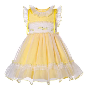 Pettigirl 2023 הקיץ עיד ילדים ילדים מקסים צהוב Smocked רקמה שמלות בייבי בנות מקרית אחים התאמת תלבושות