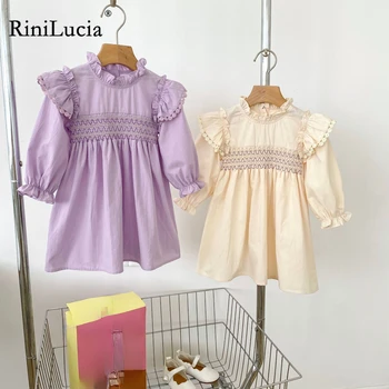 RiniLucia סתיו ארוך שרוול ילדים ילדה שמלות מתוק, בייבי בנות שמלת נסיכה 2023 חדש קפלים שמלת ילדה ילדים Vestidos
