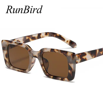 RunBird ההגירה אופנה פופולרי מלבן קטן משקפי שמש נשים רטרו נמר גוונים UV400 גברים במגמת כיכר משקפי שמש 5583