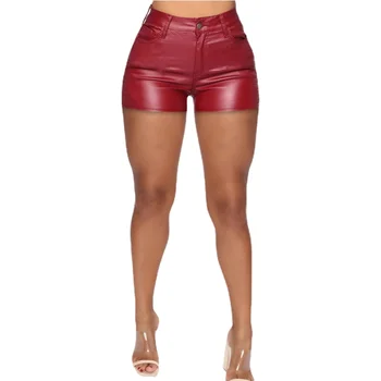 S-5XL קיץ סקסי PU אופנה מזדמנים מכנסיים קצרים נשים בגדי עור מלאכותי גותי גבוה עם קו מותן נשים מכנסיים קצרים Y2k חם אישה במכנסיים קצרים.