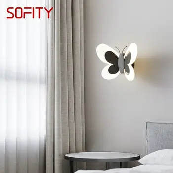 SOFITY מקורה שחור פליז פרפר מנורות קיר אור LED 3 צבעים מציאותי יצירתי מנורת קיר לישון בסלון עיצוב