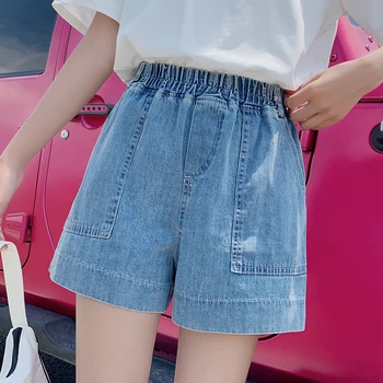 SURMIITRO מ-5XL ג 'ינס בתוספת גודל נשים מכנסיים קצרים 2023 קיץ אופנה קוריאנית רופף רחב הרגל גבוה מותן קצרה, מכנסי ג' ינס הנשי
