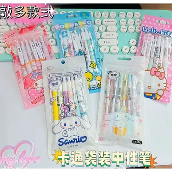 Sanrio 6pcs Kawaii עט לחץ על ג ' ל עט כתיבה המצוירת הלו קיטי Kuromi Mymelody Cinnamonroll הספר סיטונאית משרד