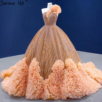 Serene Hill יוקרה כתום כתף אחת שמלות חתונה 2023-High-end חרוזים Ruched שמלת הכלה HM67358 בהזמנה אישית