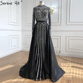 Serene Hill יוקרה מוסלמי שחור עם Overskirt ים זמן שמלות ערב אלגנטיות שמלות אישה LA71011