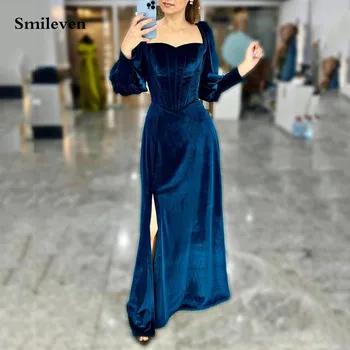 Smileven כחול-קטיפה רשמי שמלות ערב בתולת ים שמלות לנשף החלוק דה Mariee אלגנטית לנשף שמלת מסיבת