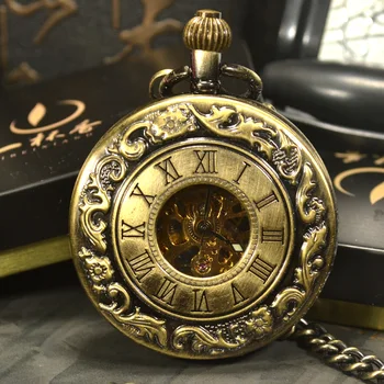 Steampunk אופנה יוקרתי עתיק שלד מכאני שעון כיס גברים שרשרת עסקי מזדמן שעוני כיס זהב