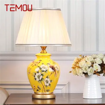 TEMOU קרמיקה שולחן מנורות נחושת פאר מודרני דפוס שולחן אור LED Besjdes הביתה השינה